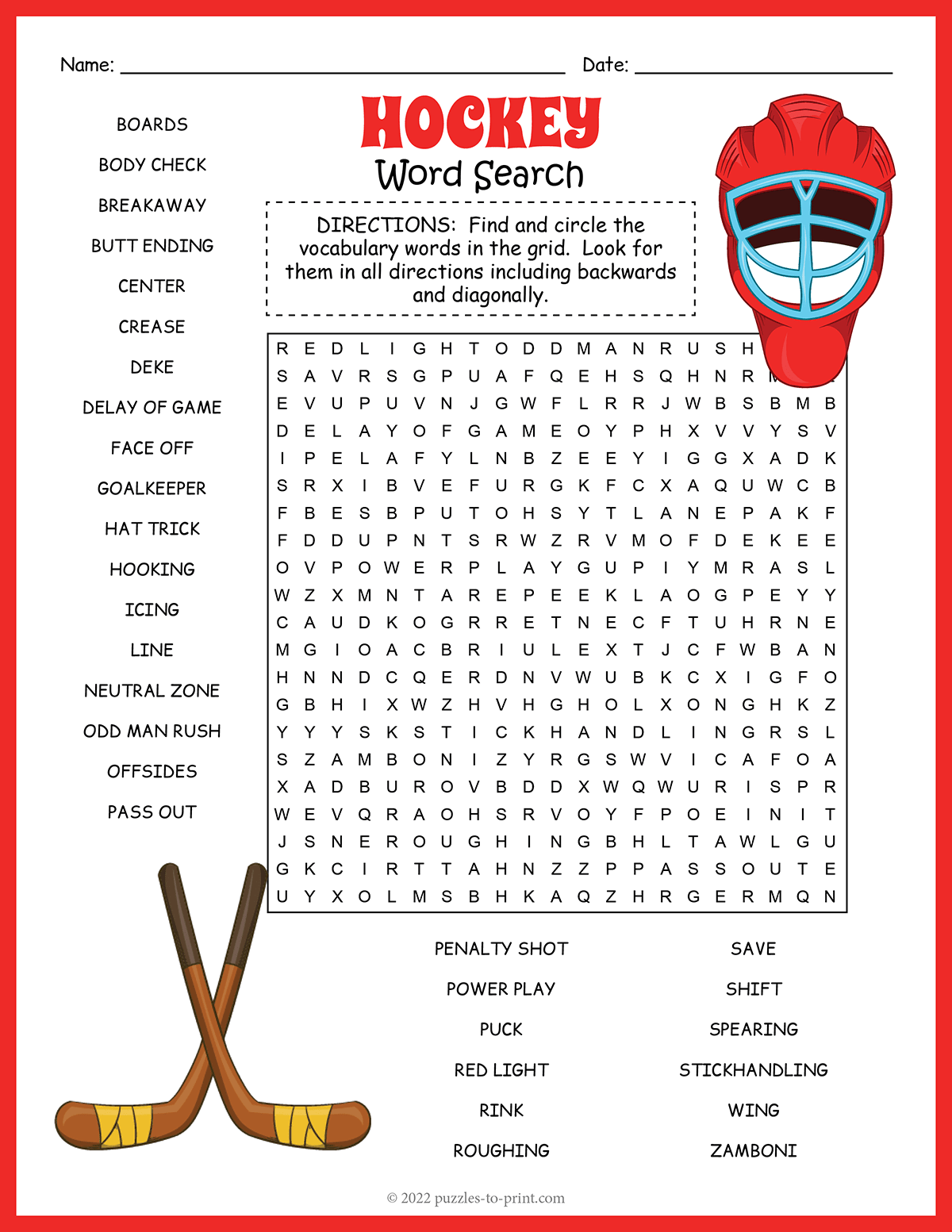 Hockey Word Search