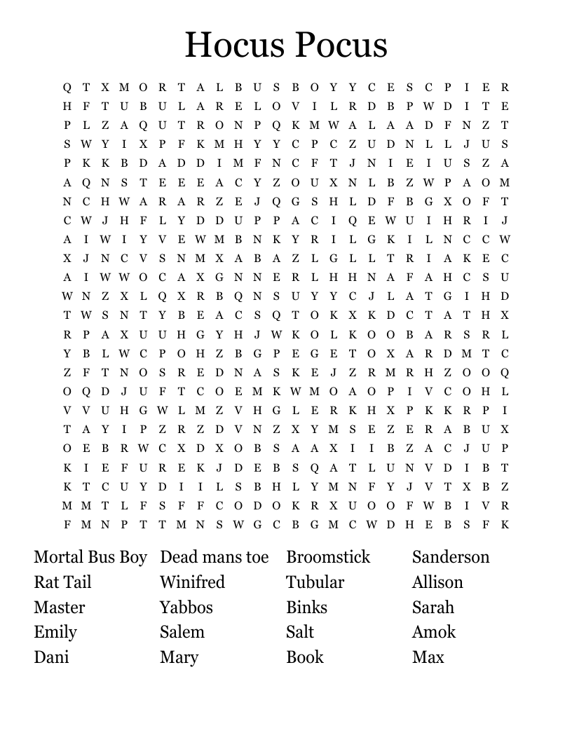 Hocus Pocus Word Search WordMint