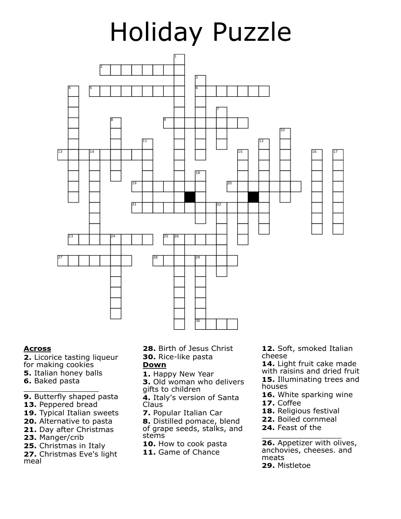 Holiday Puzzle Crossword WordMint