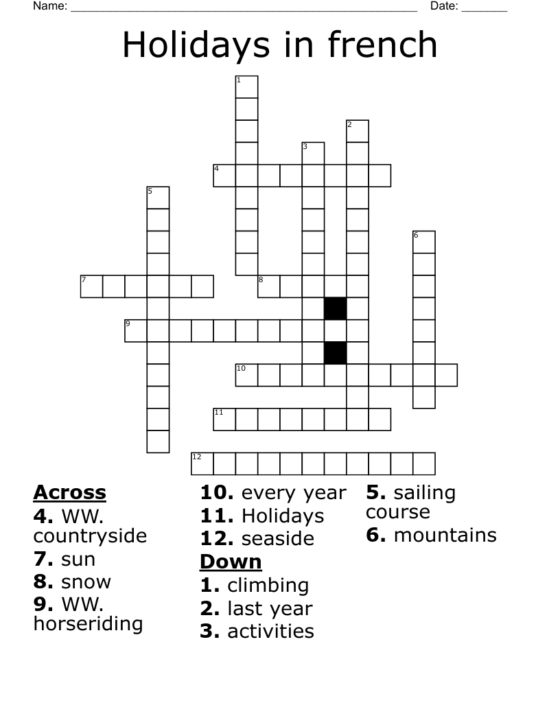 Holidays In French Crossword WordMint