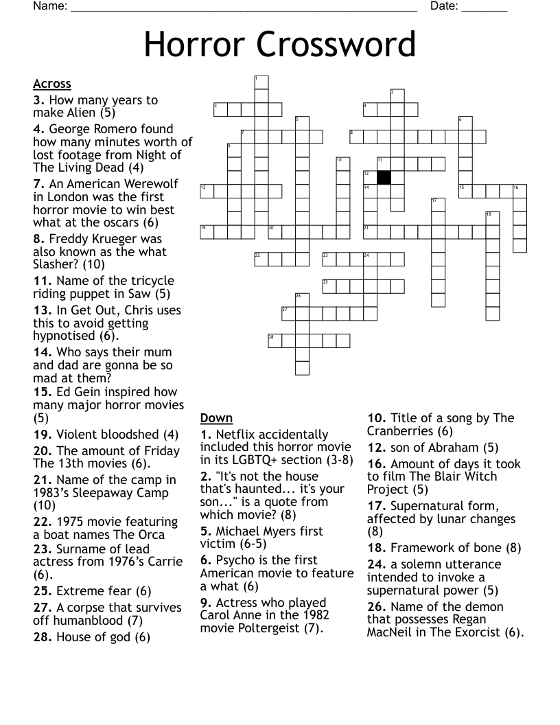 Horror Crossword WordMint