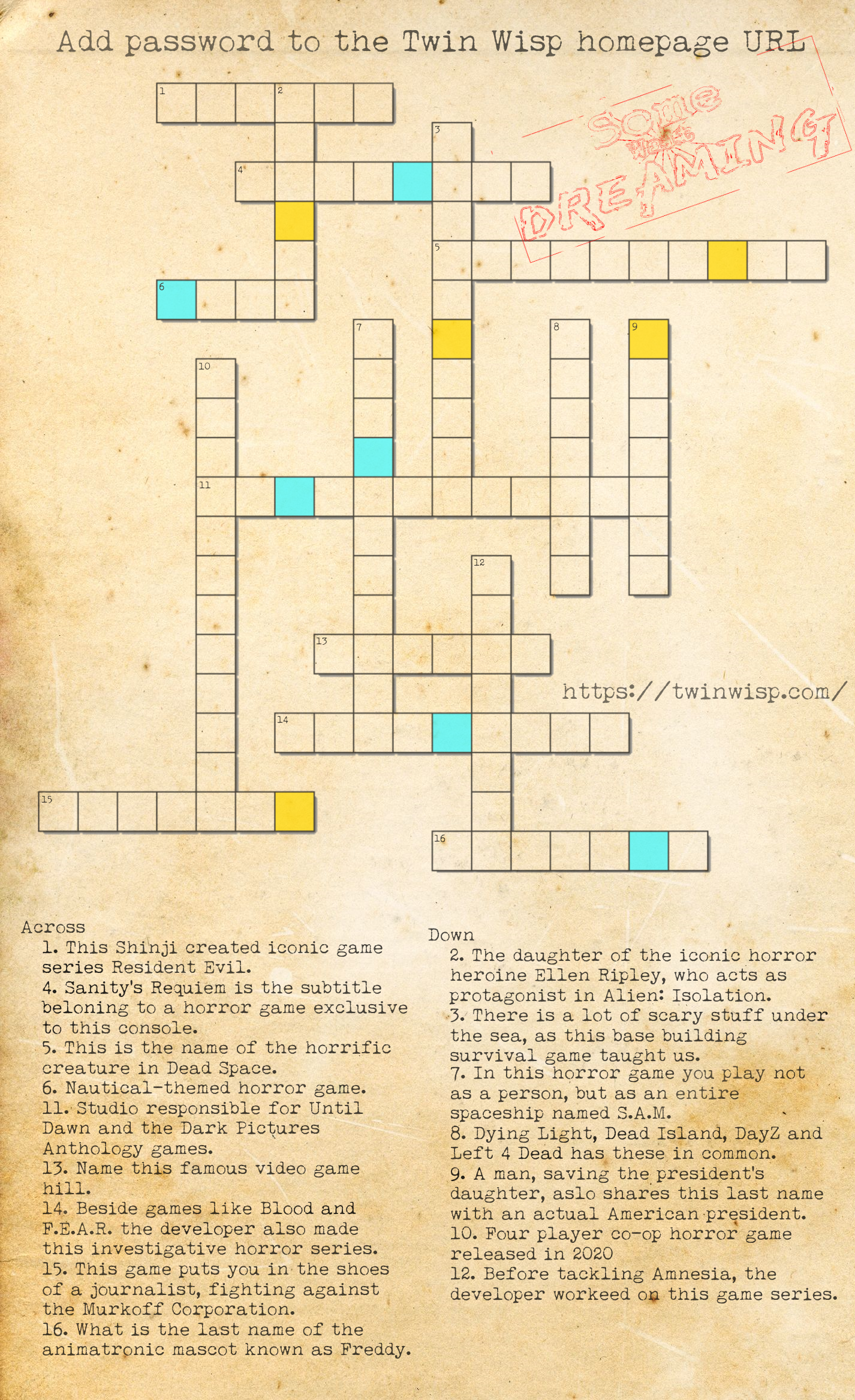 Horror Game Crossword Puzzle R HorrorGames