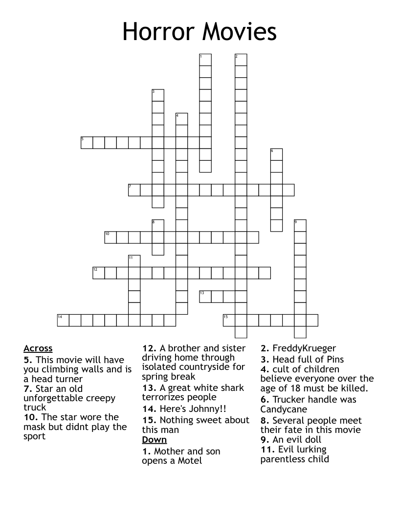 Horror Movies Crossword WordMint