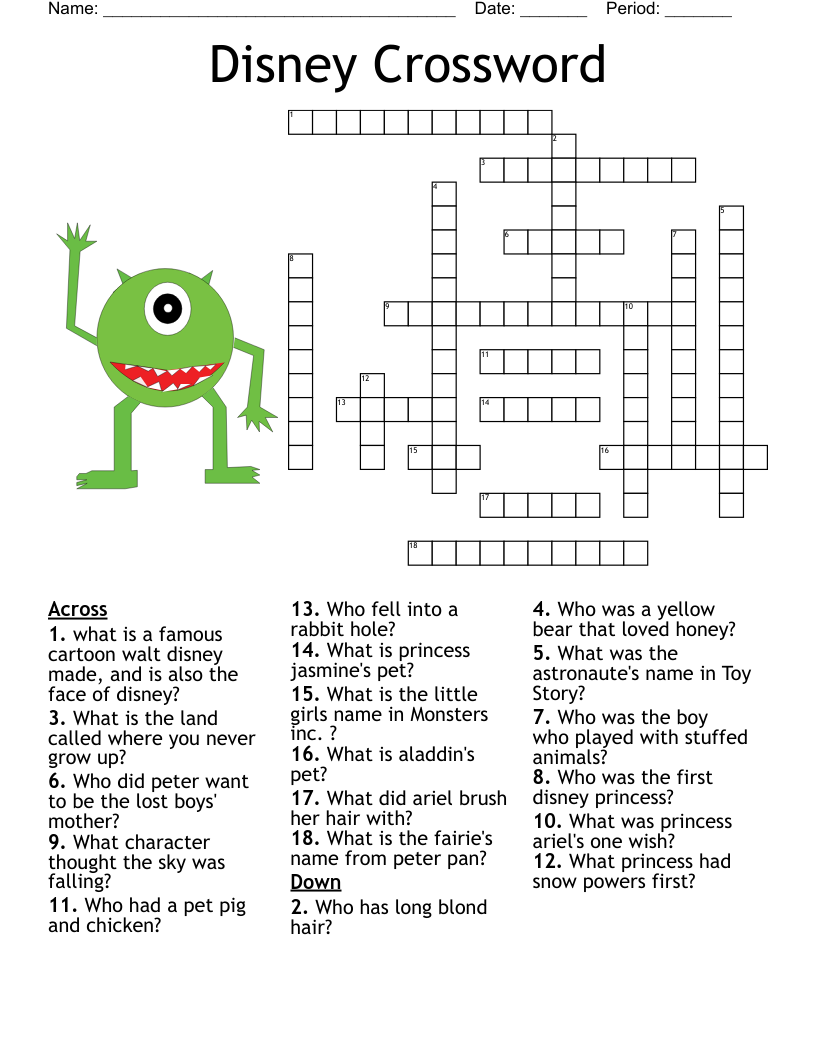 How Well Do You Know Disney Crossword WordMint
