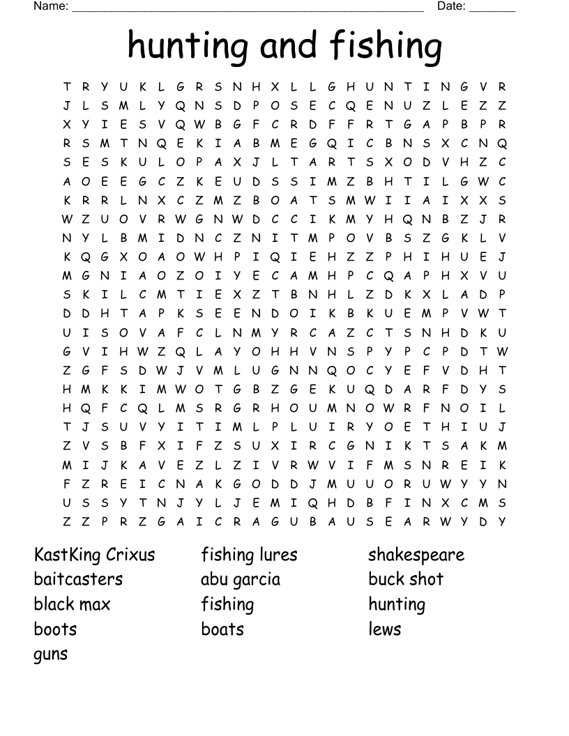 Hunting And Fishing Word Search WordMint