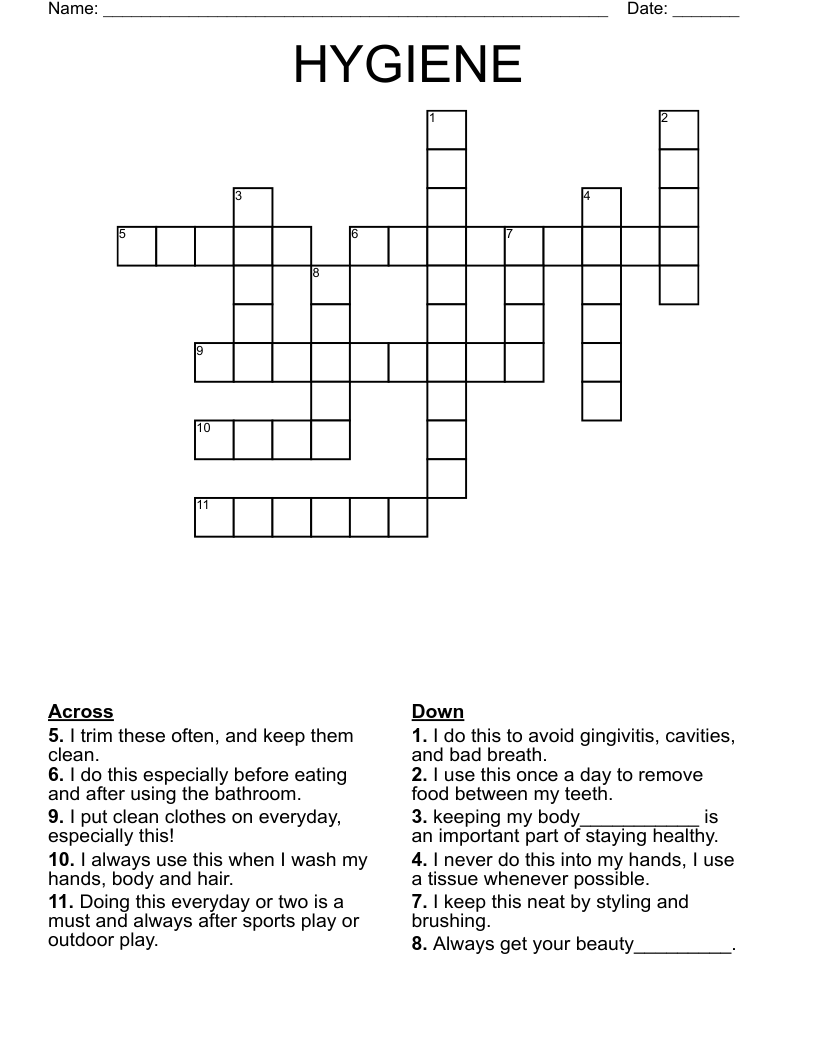 HYGIENE Crossword WordMint