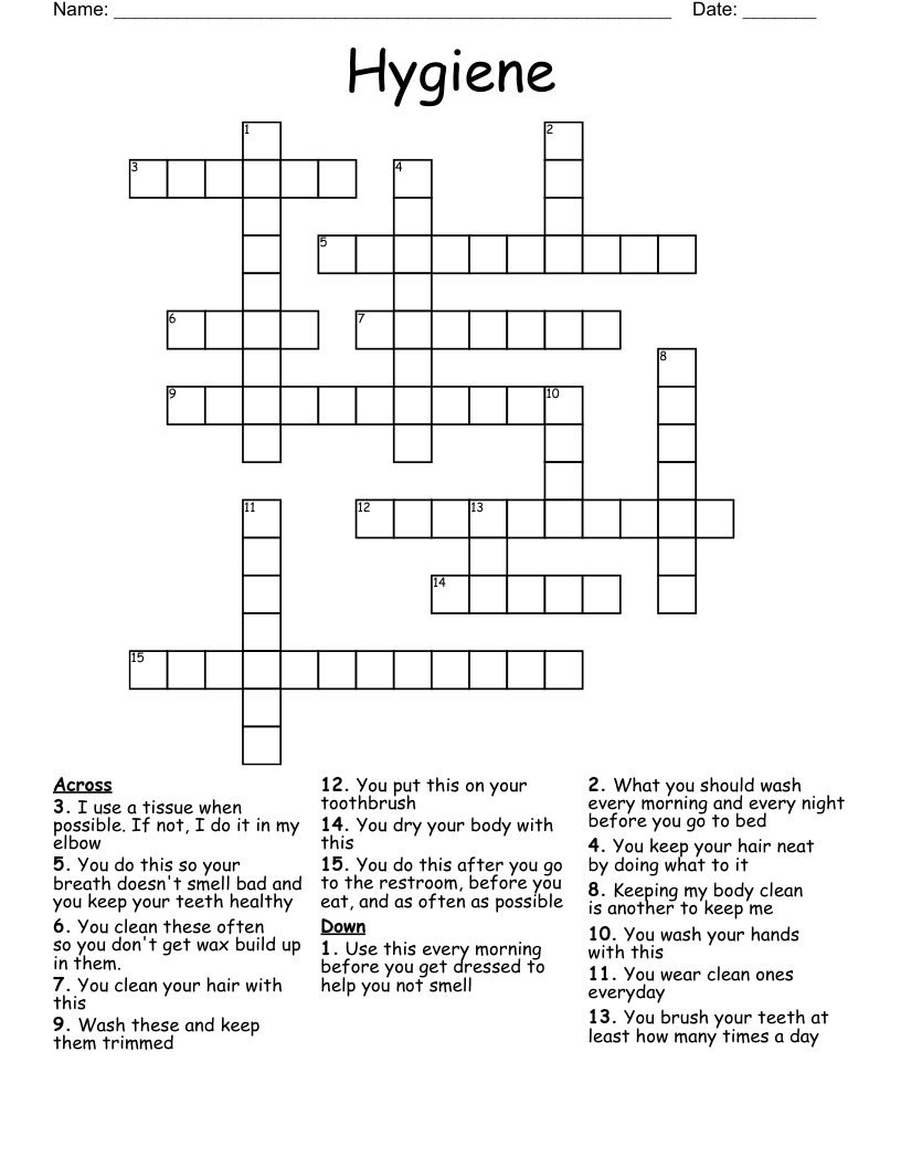 Hygiene Crossword WordMint