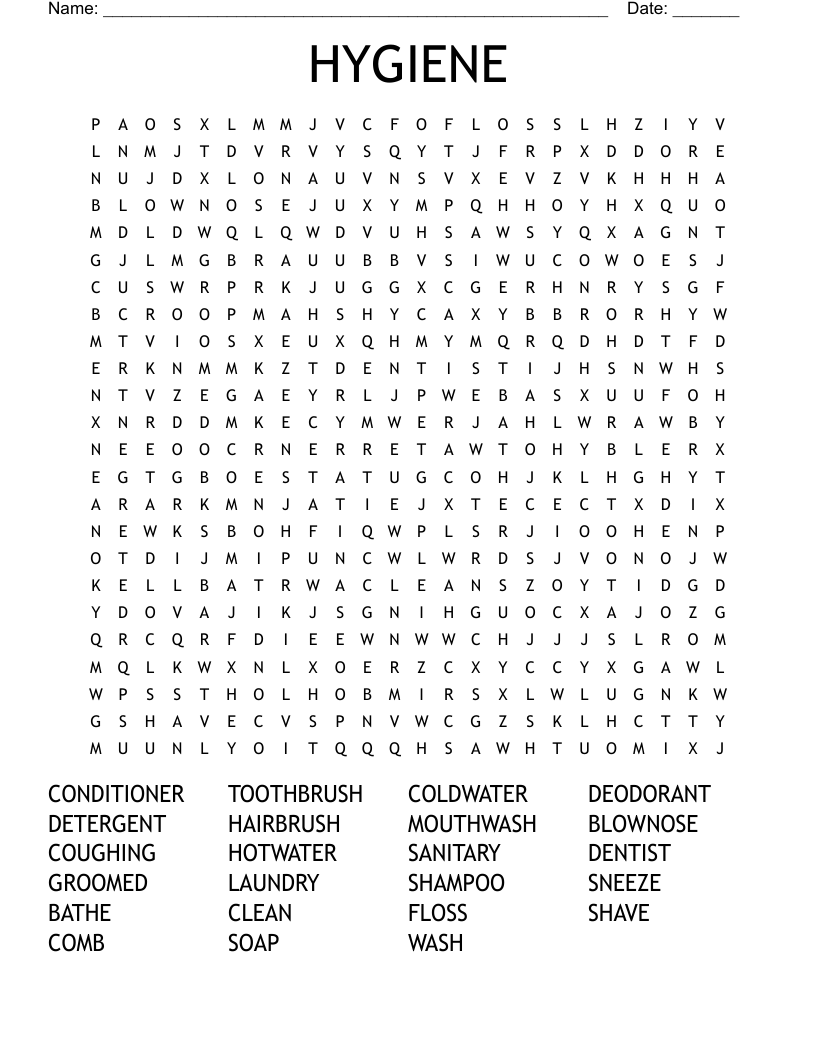 HYGIENE Word Search WordMint HYGIENE Word Search WordMint