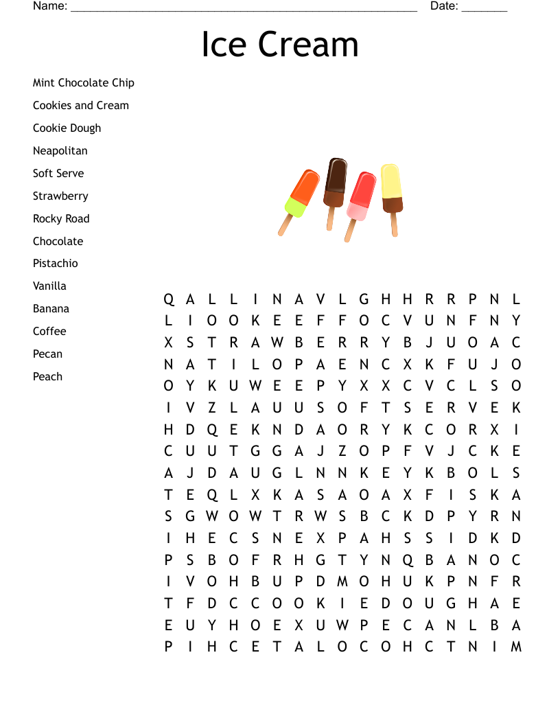Ice Cream Crossword WordMint