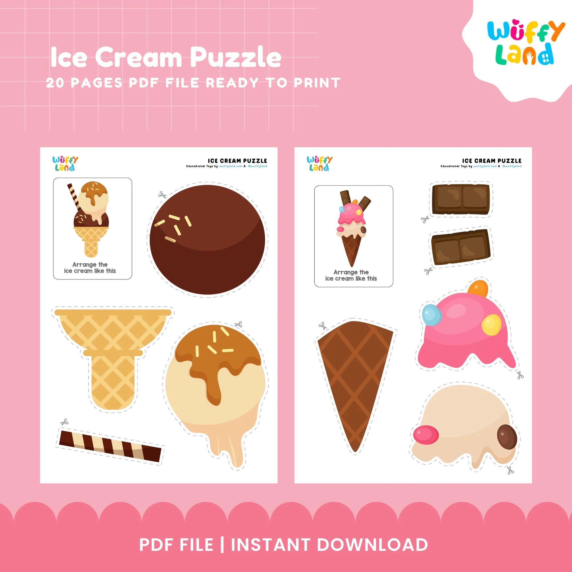 Ice Cream Puzzle Printable Preschool Matching Activity Toddler Cut And Paste Worksheet Fine Motor Skills Activity Homeschool Printable Etsy UK