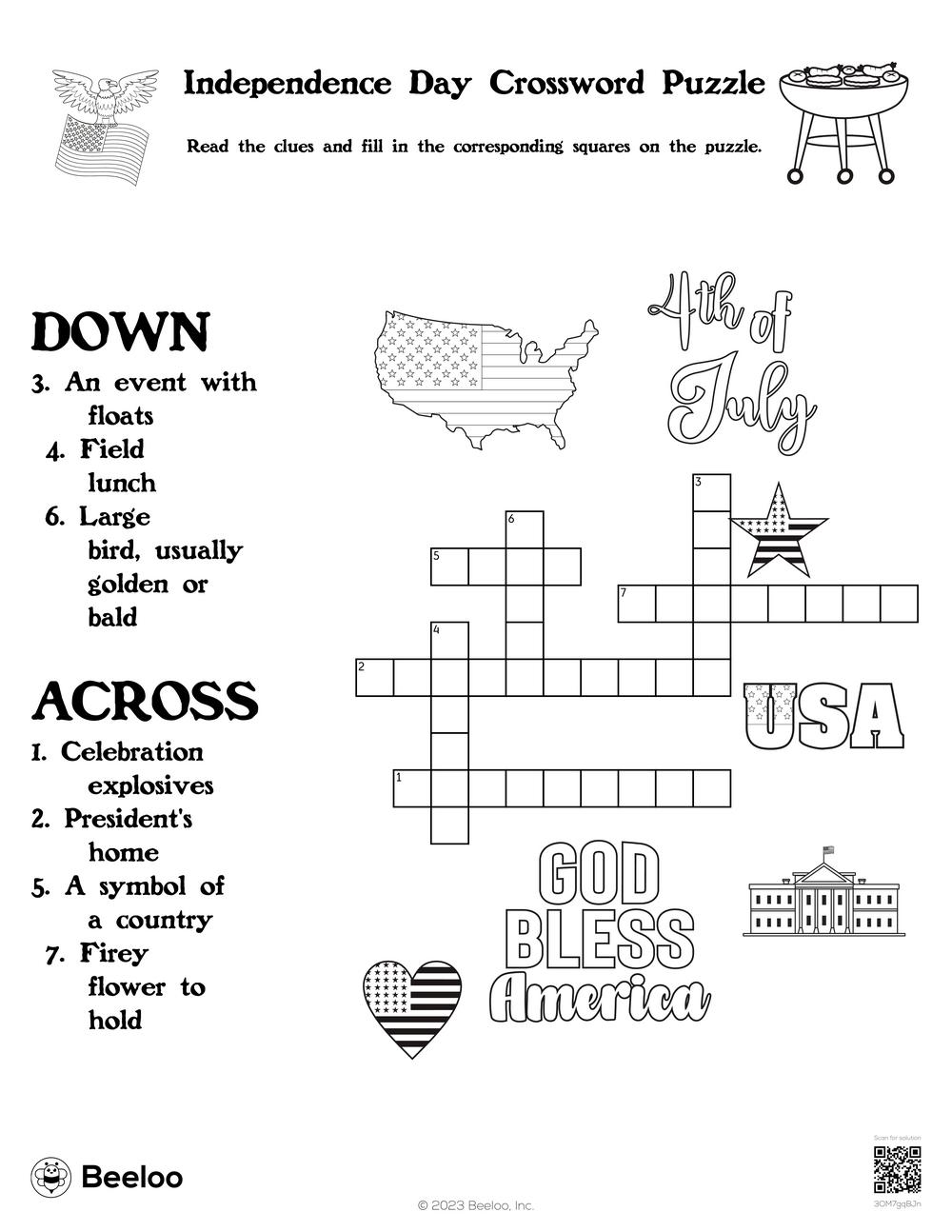 Independence Day Crossword Puzzle Beeloo Printable Crafts And Activities For Kids