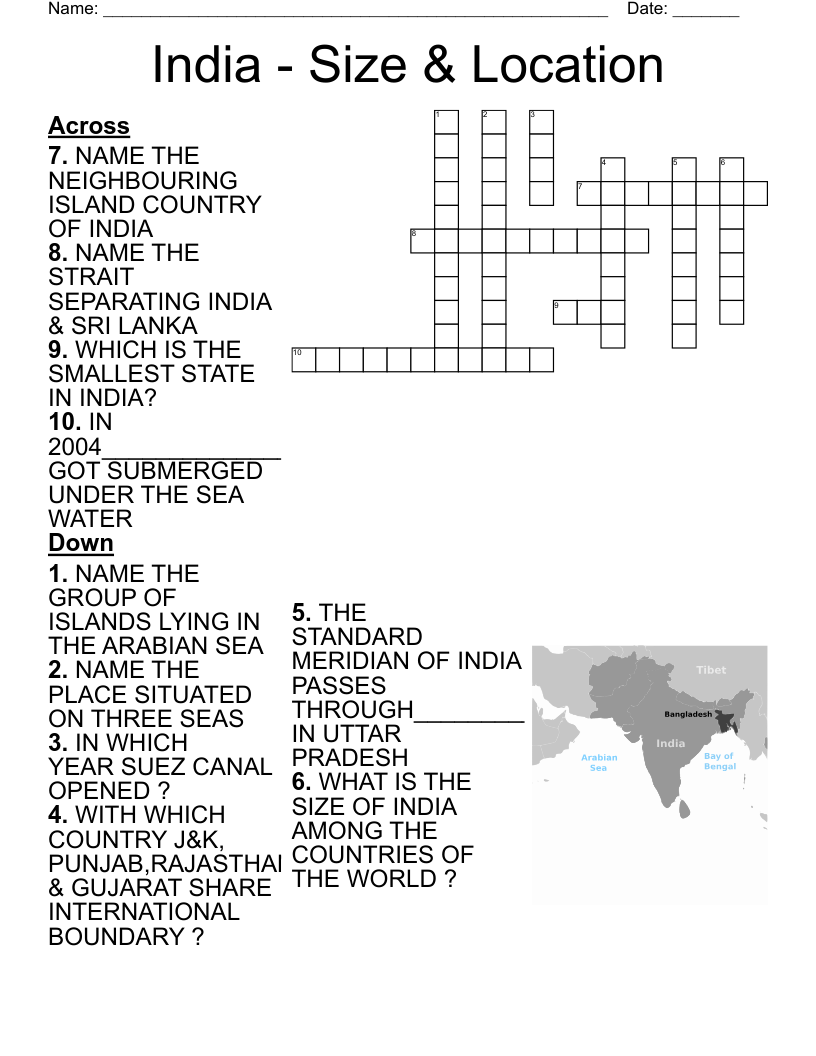 India Size Location Crossword WordMint India Size Location Crossword WordMint