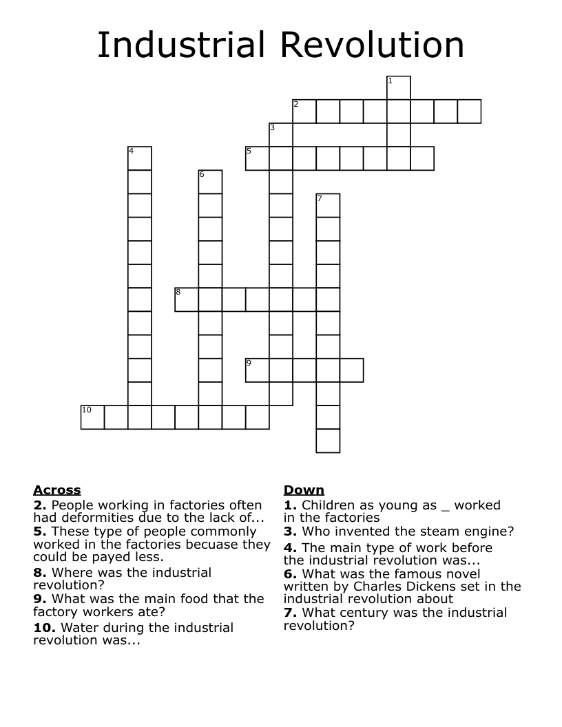 Industrial Revolution Crossword WordMint