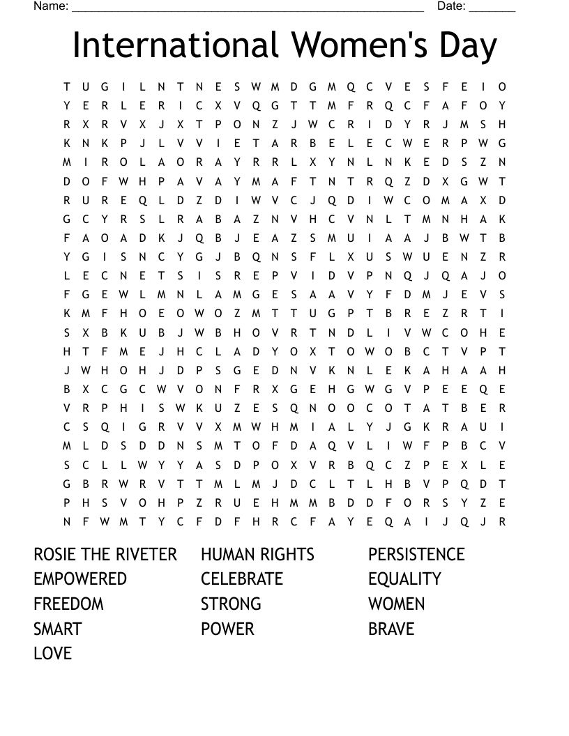 International Women s Day Word Search WordMint