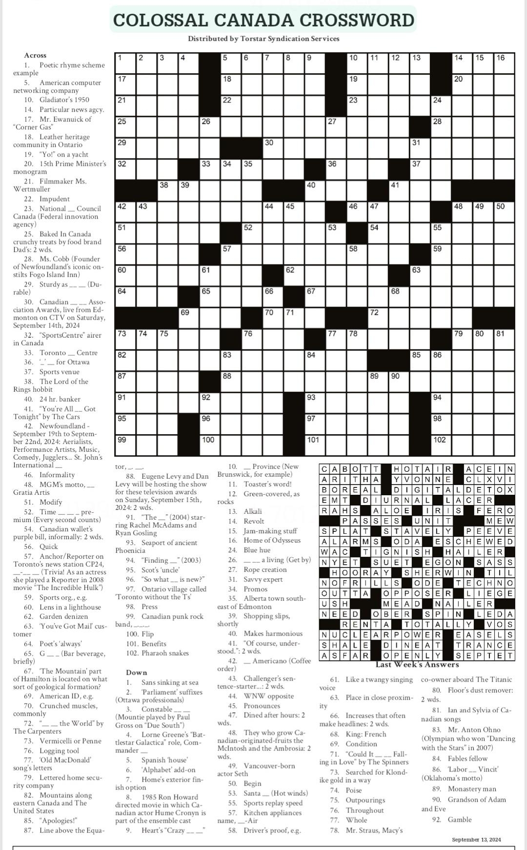 Is The Colossal Canada Crossword Available To Solve Online Anywhere R Crossword