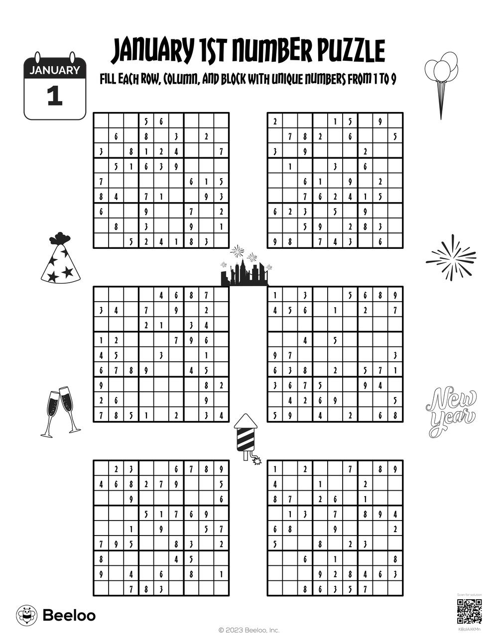 January 1st Number Puzzle Beeloo Printable Crafts And Activities For Kids