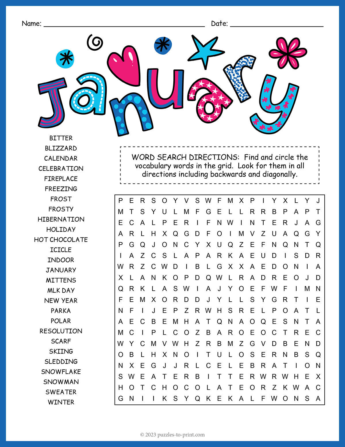 January Word Search