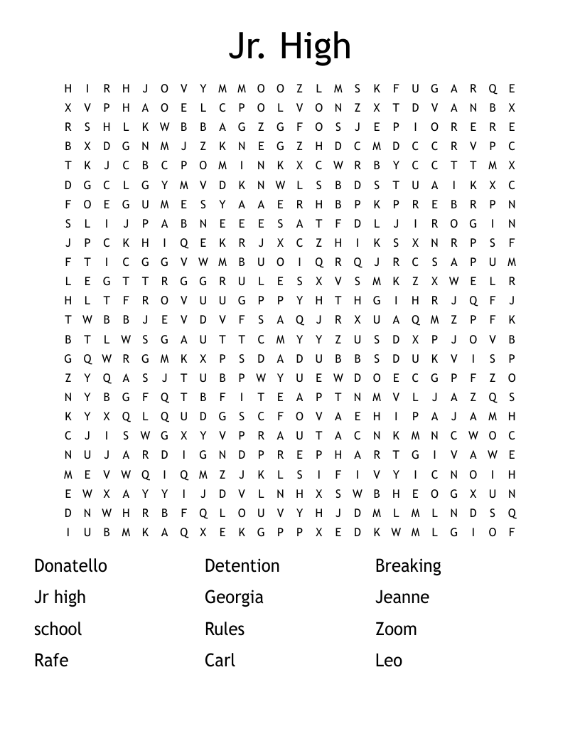Jr High Word Search WordMint