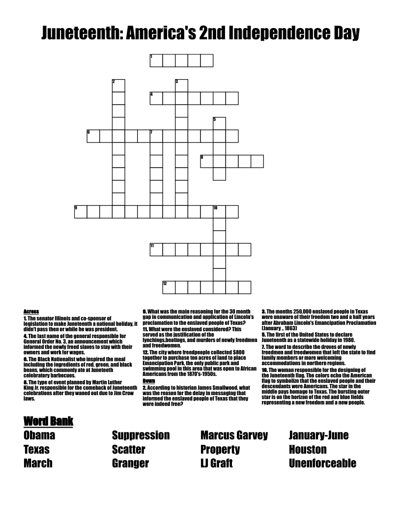 Juneteenth America s 2nd Independence Day Crossword WordMint