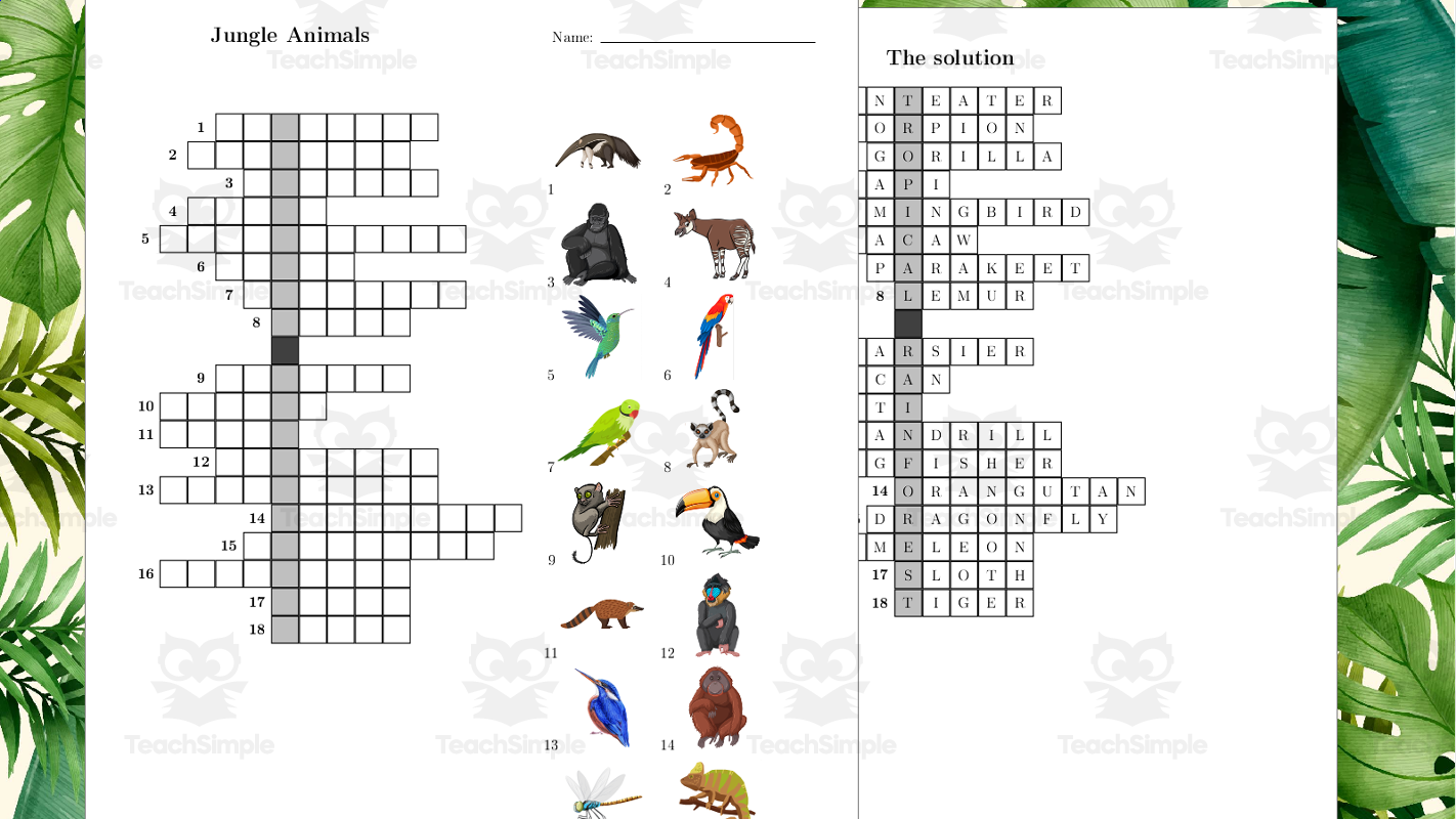 Jungle Animals Crossword Puzzle By Teach Simple