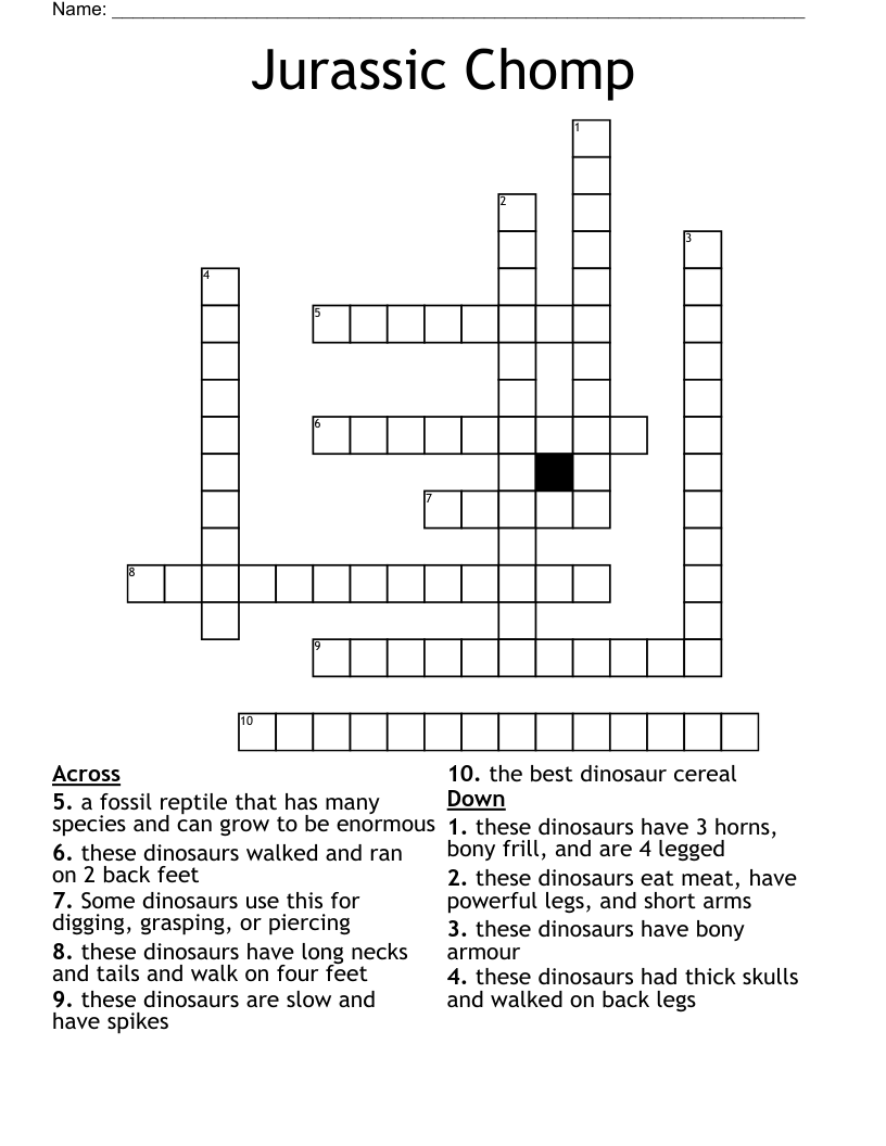 Jurassic Chomp Crossword WordMint