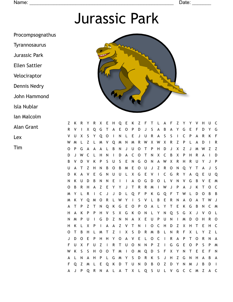 Jurassic Park Project Crossword Puzzle WordMint