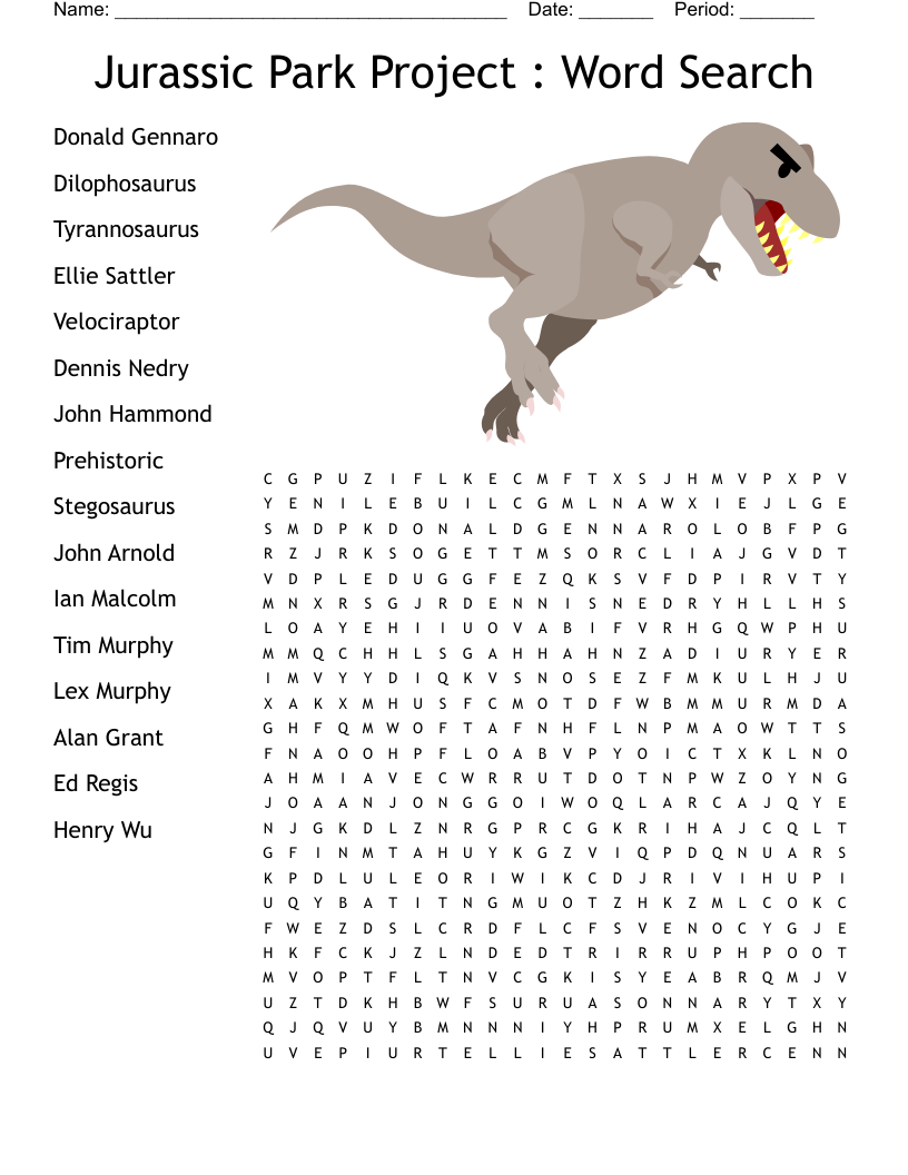 Jurassic Park Project Word Search WordMint
