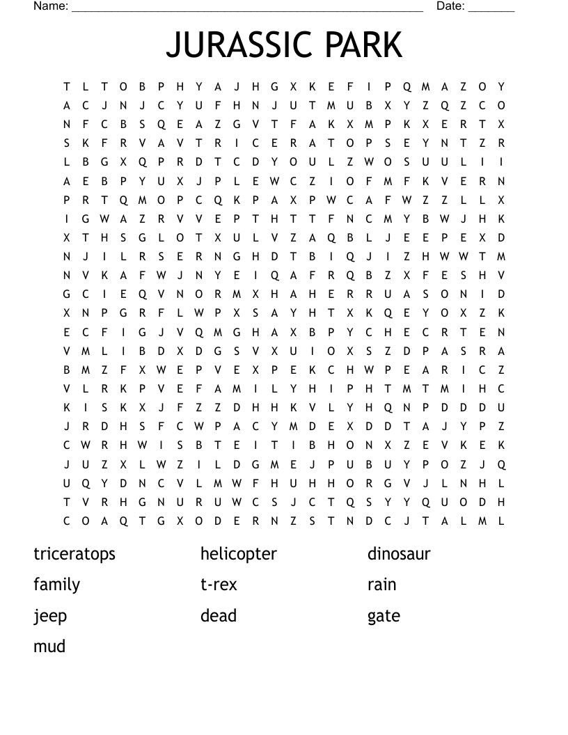 JURASSIC PARK Word Search WordMint