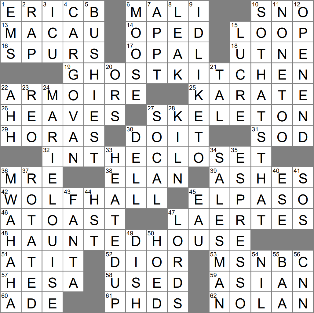 LA Times Crossword 31 Oct 23 Tuesday LAXCrossword