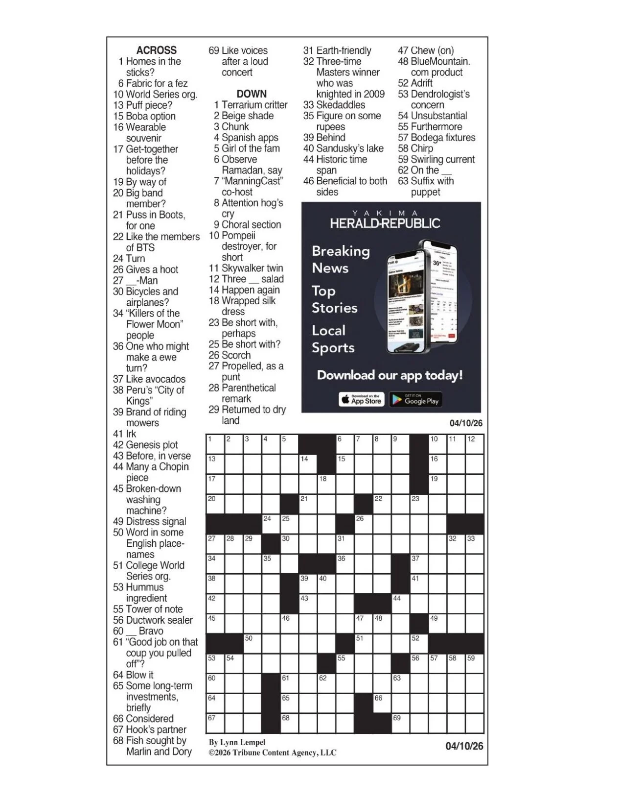 LA Times Crossword April 10 2026 Crosswords Yakimaherald