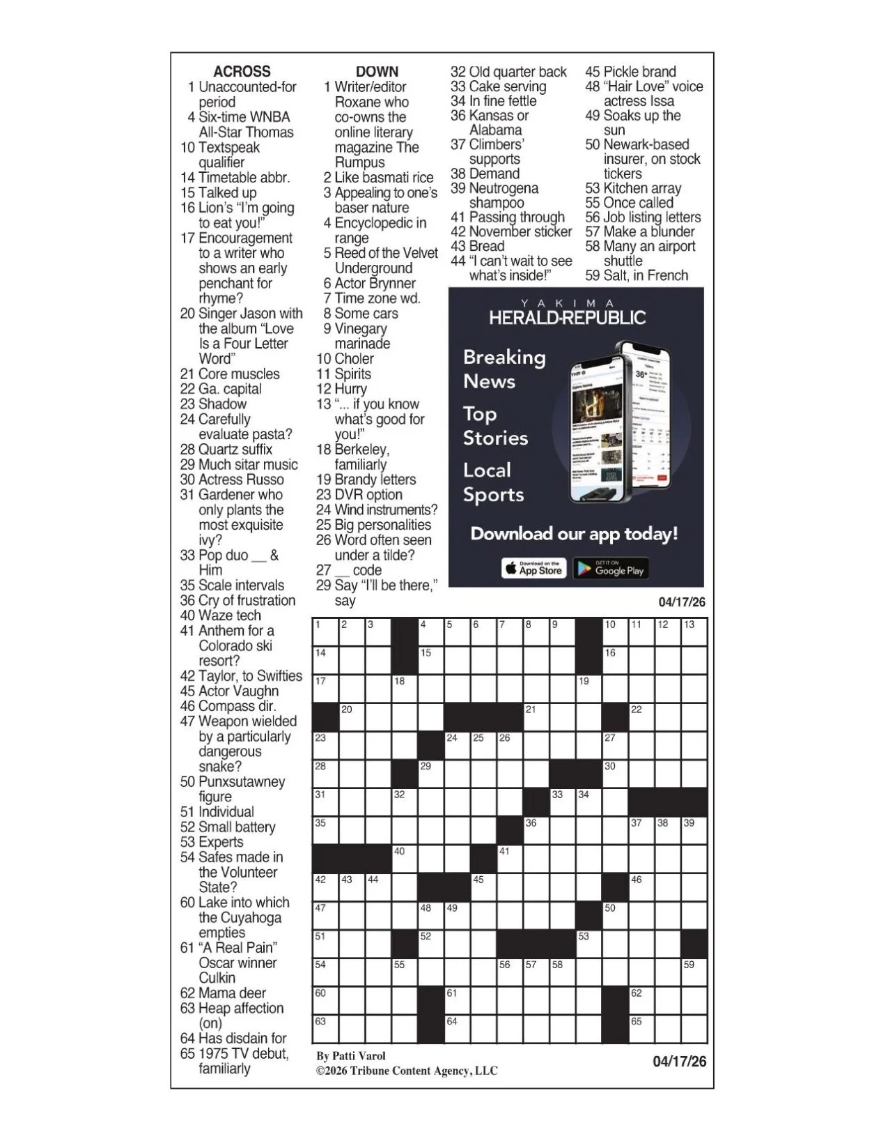 LA Times Crossword April 17 2026 Crosswords Yakimaherald