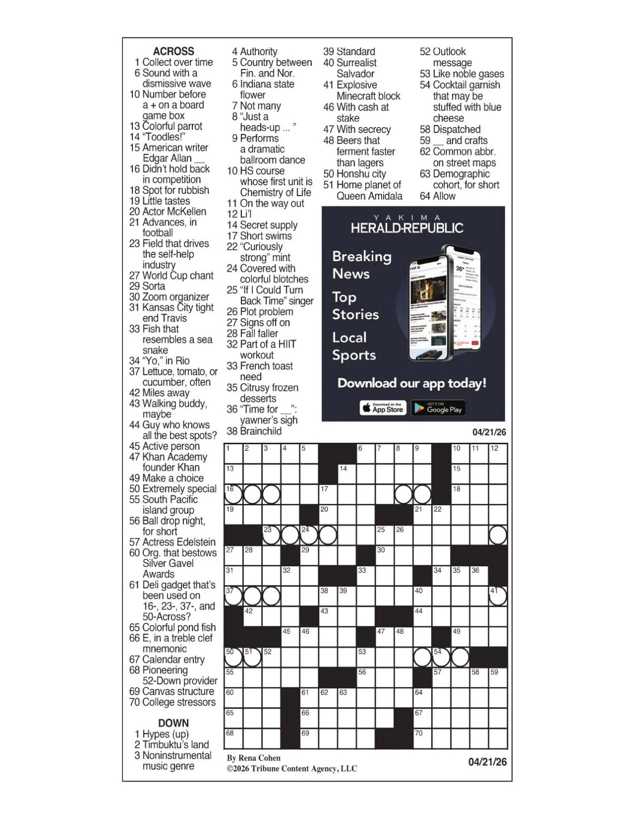 LA Times Crossword April 21 2026 Crosswords Yakimaherald