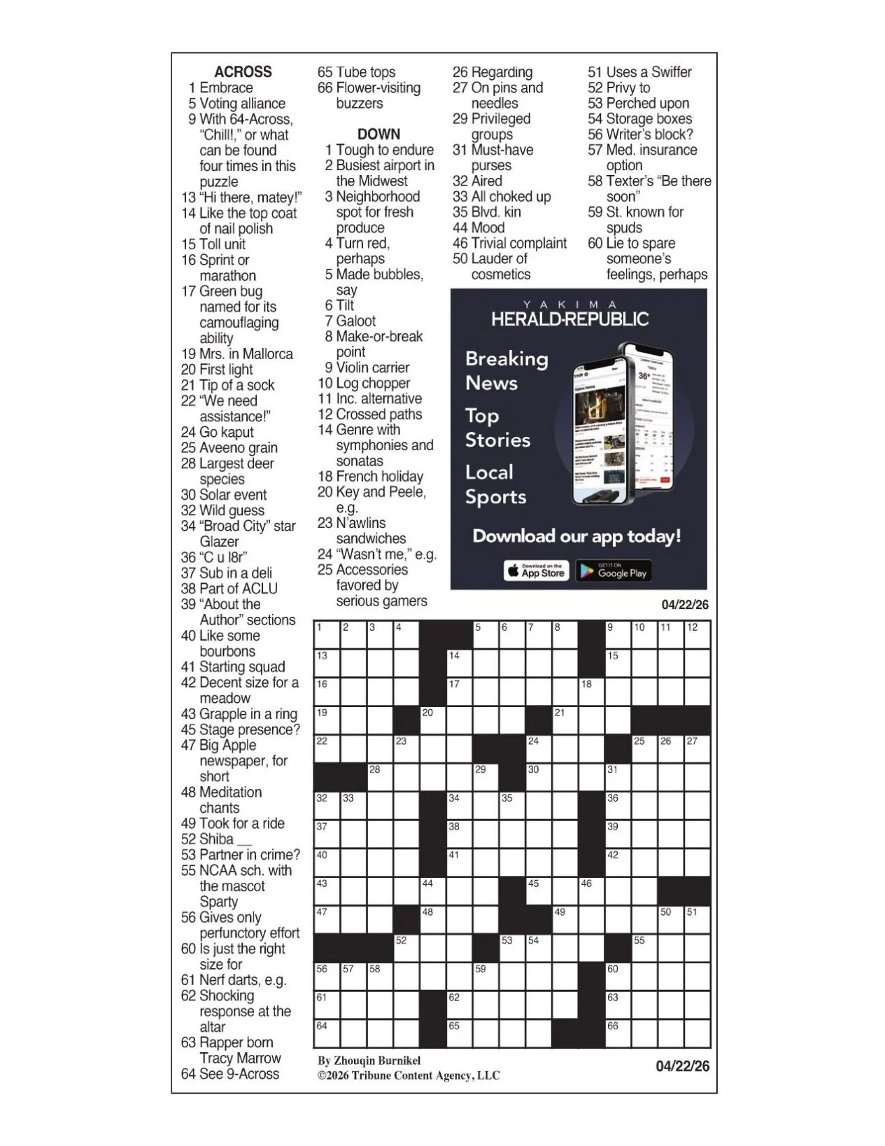 LA Times Crossword April 22 2026 Crosswords Yakimaherald