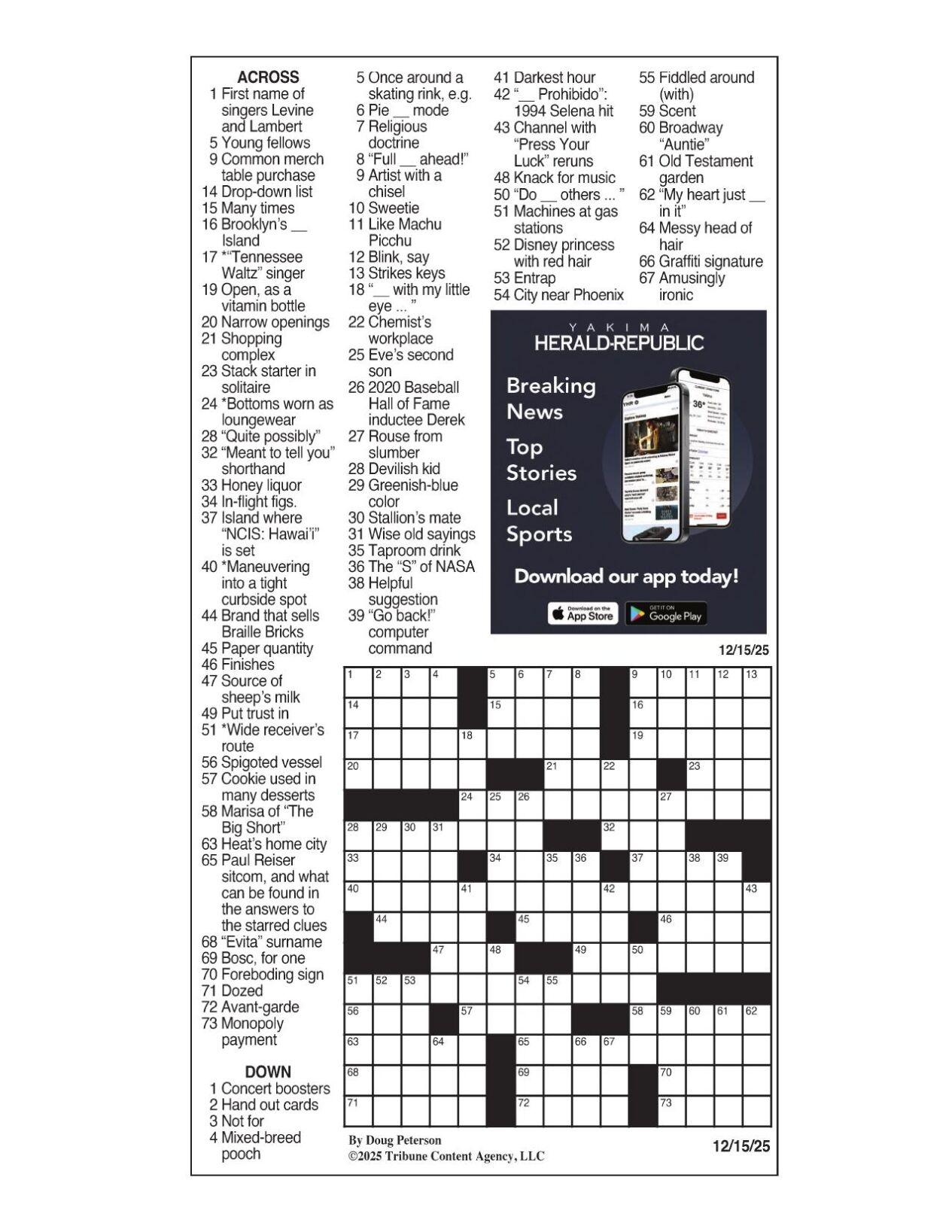 LA Times Crossword Dec 15 2025 Crosswords Yakimaherald