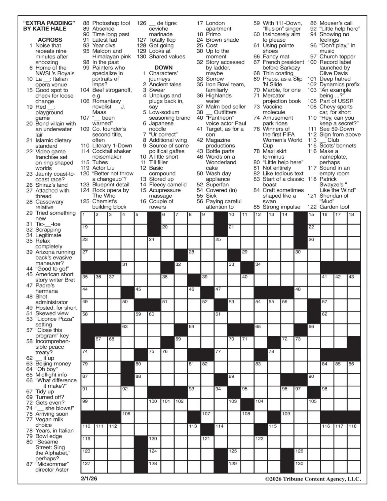 LA Times Crossword Feb 1 2026 Crosswords Yakimaherald