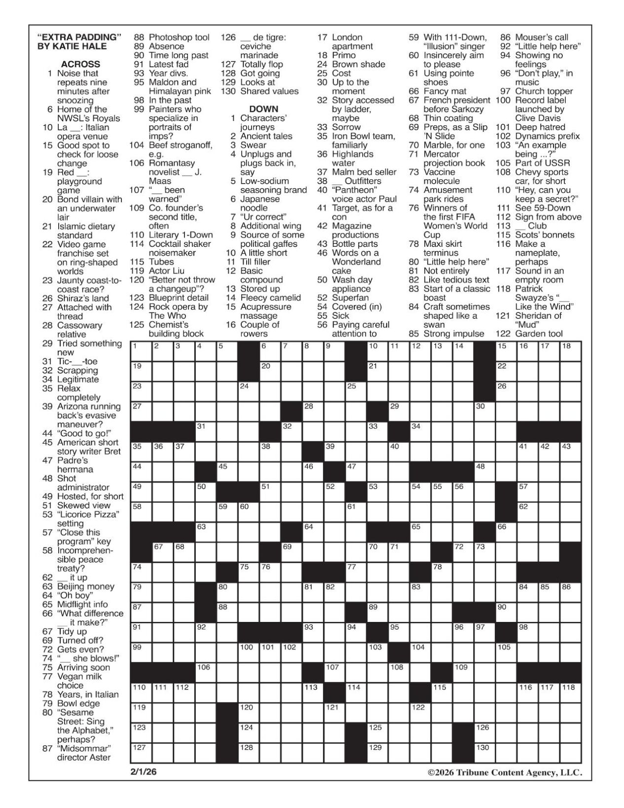 LA Times Crossword Feb 1 2026 Crosswords Yakimaherald