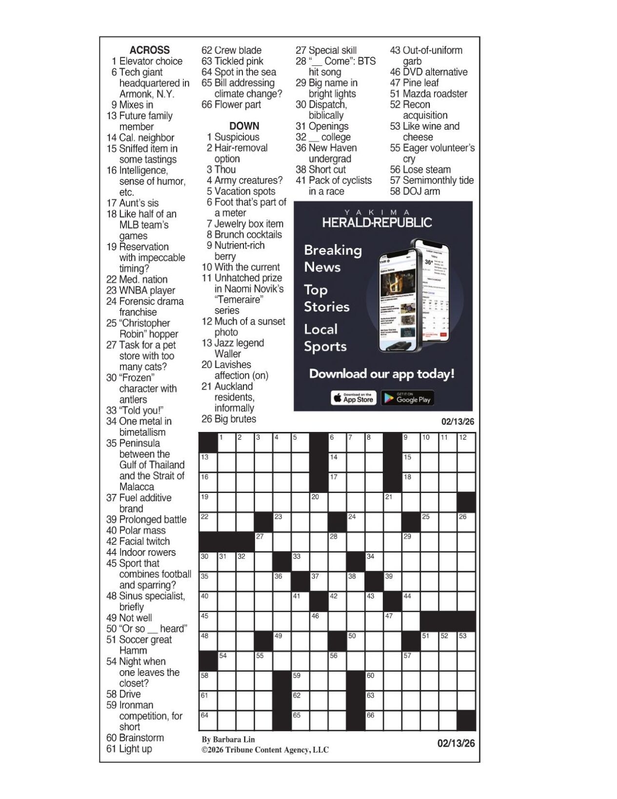 LA Times Crossword Feb 13 2026 Crosswords Yakimaherald
