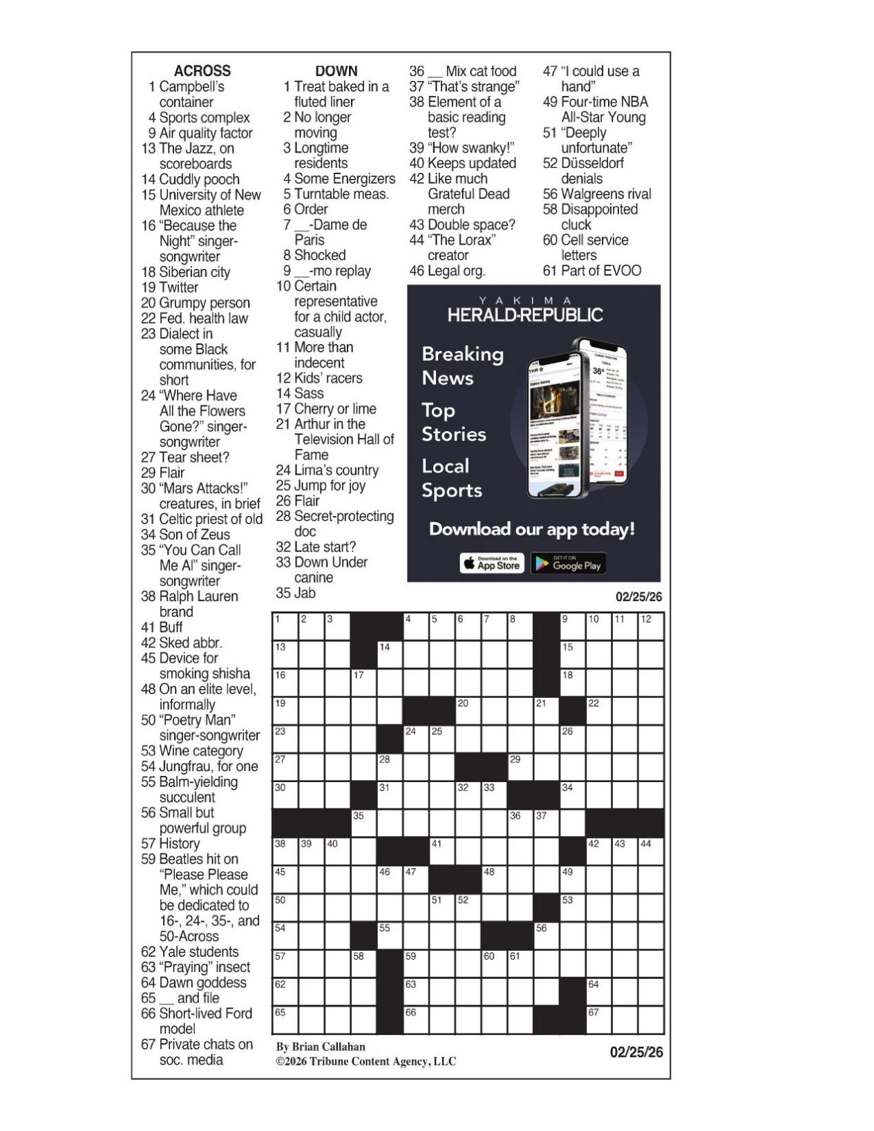 LA Times Crossword Feb 25 2026 Crosswords Yakimaherald
