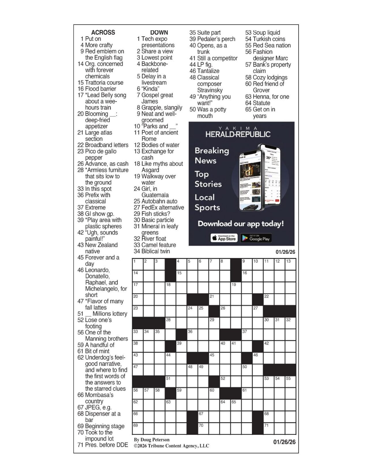 LA Times Crossword Jan 26 2026 Crosswords Yakimaherald