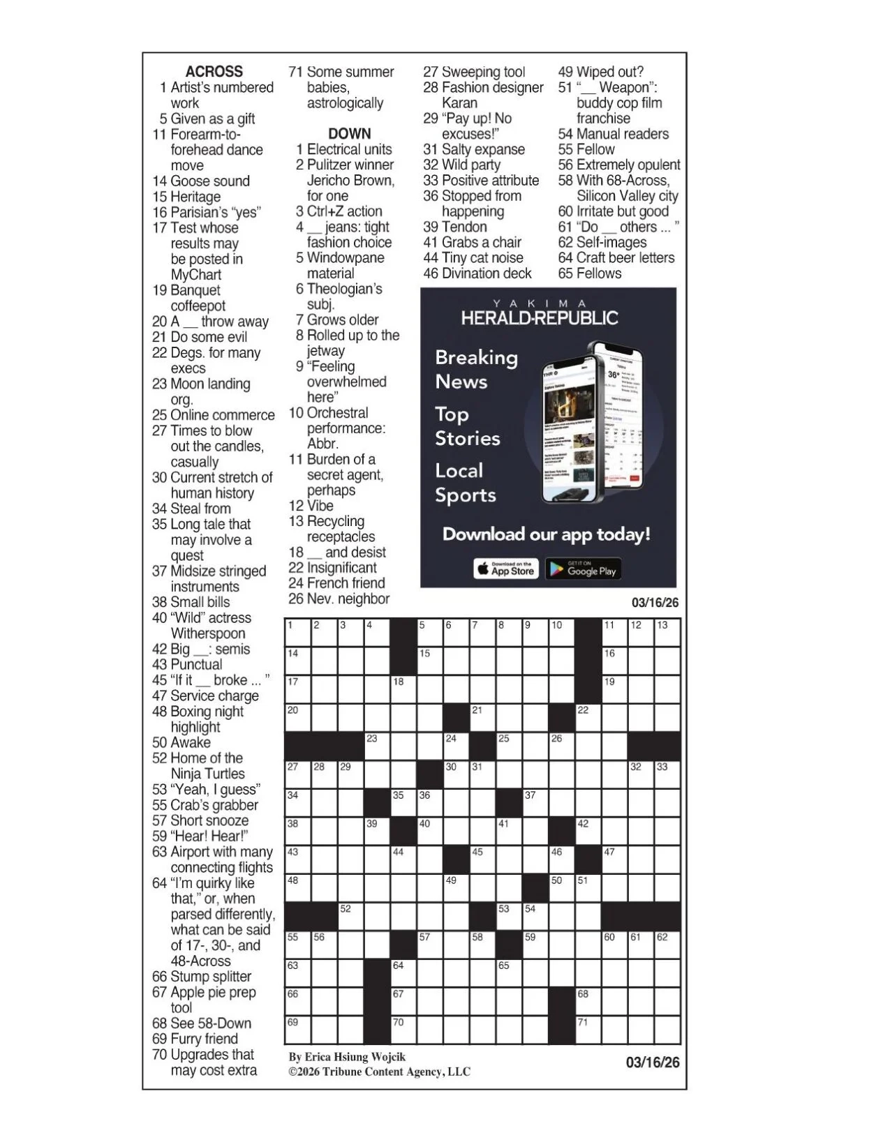 LA Times Crossword March 16 2026 Crosswords Yakimaherald LA Times Crossword March 16 2026 Crosswords Yakimaherald