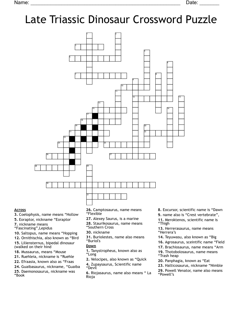 Late Triassic Dinosaur Crossword Puzzle WordMint