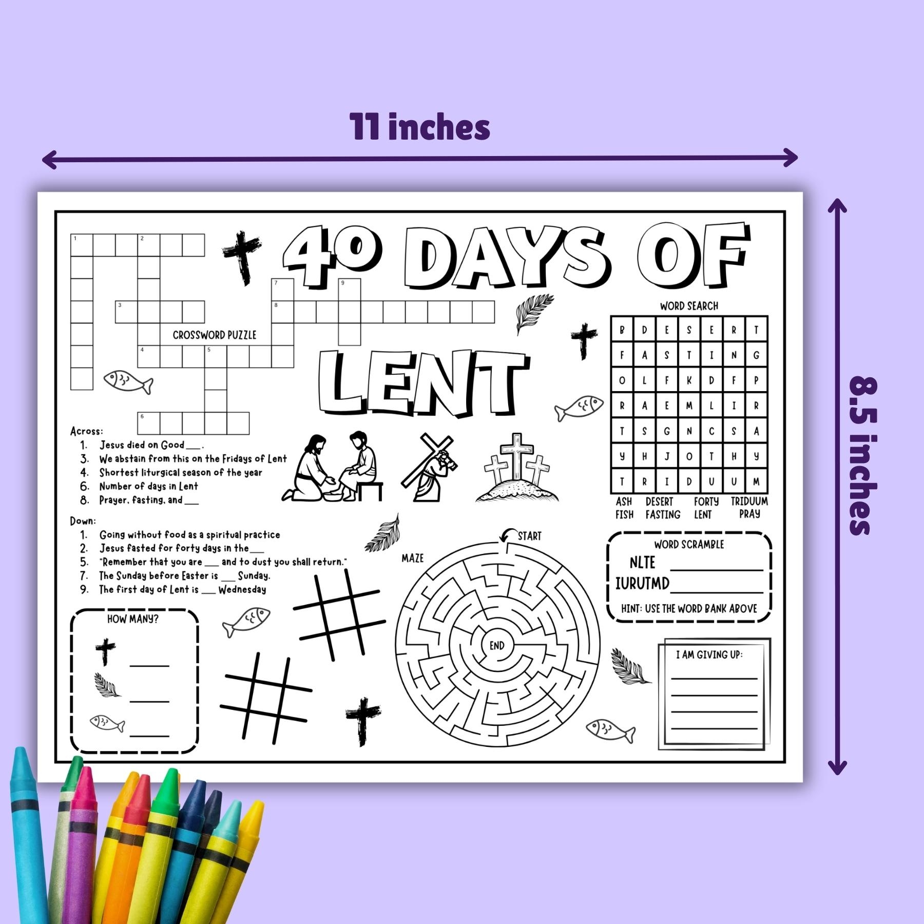 Lent Activity And Coloring Placemat For Catholic Kids digital Download Etsy Israel