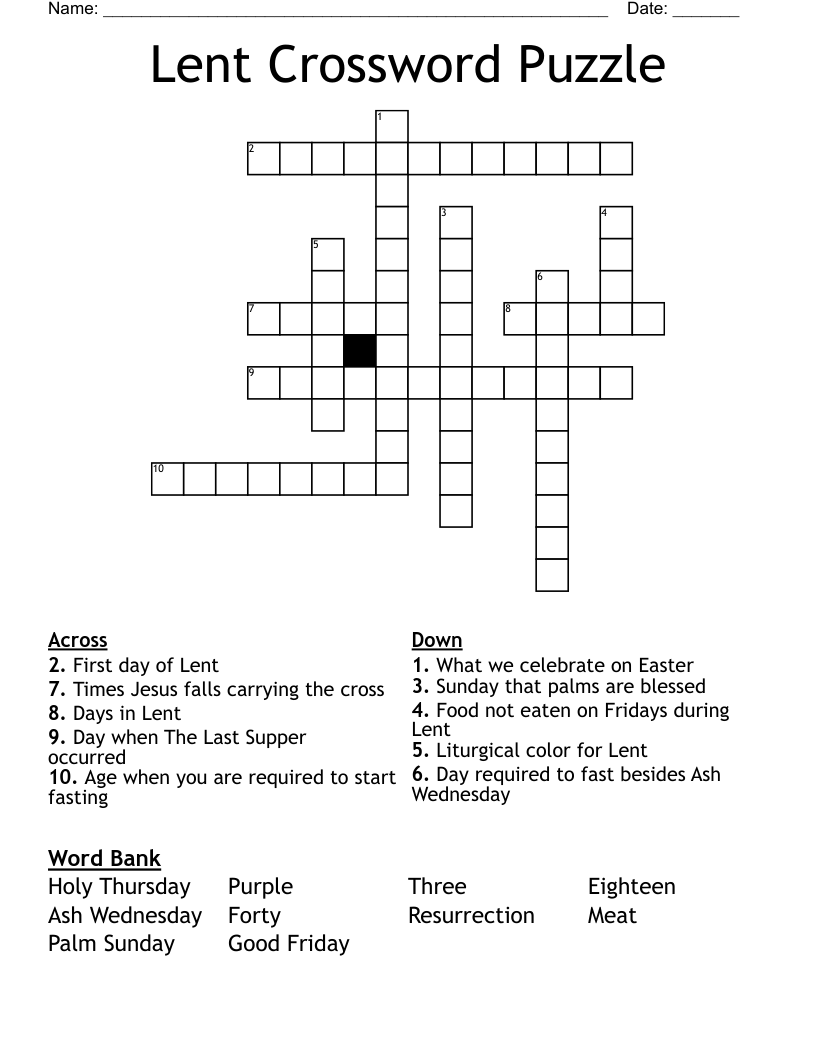 Lent Crossword Puzzle WordMint