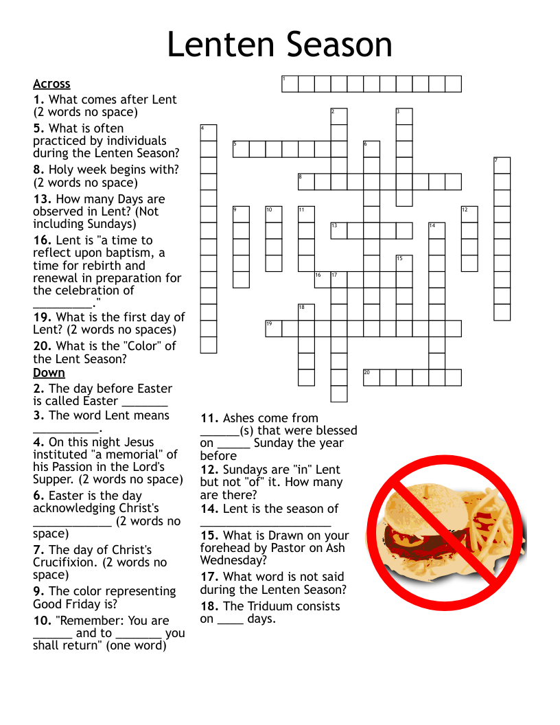 Lent Crossword Puzzle WordMint