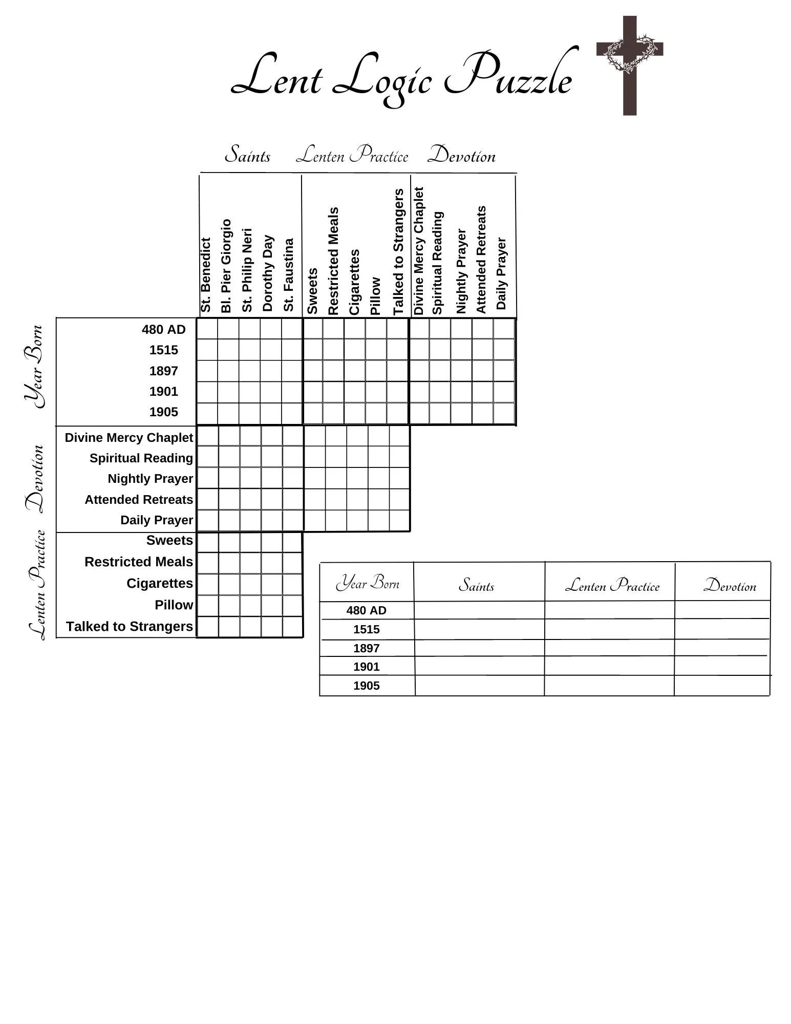 Lent Saints Logic Puzzle Catholic Game instant Download Etsy