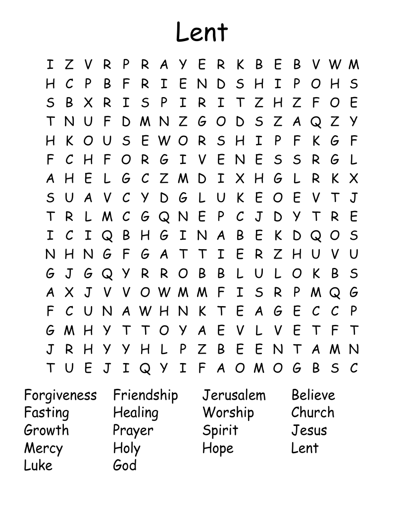 Lent Word Search WordMint