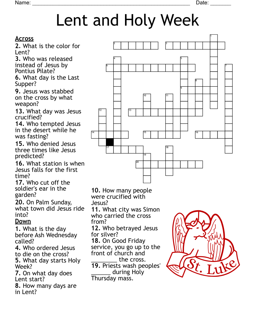 Lenten Season Crossword WordMint