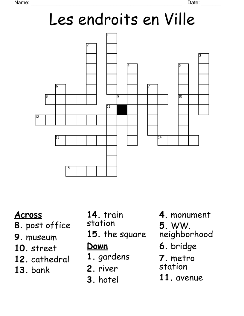 Les Endroits En Ville Crossword WordMint
