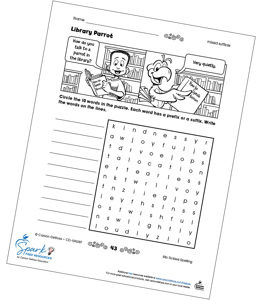 Library Parrot Crossword Puzzle Free Activity Carson Dellosa
