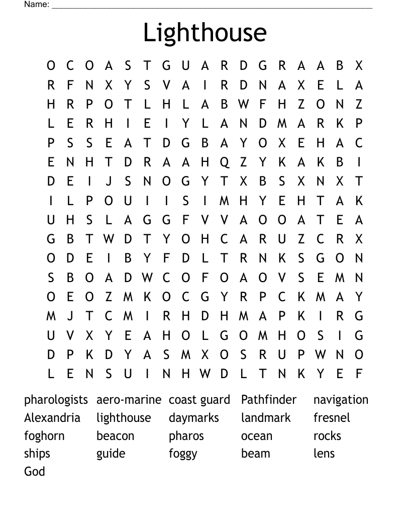 Lighthouse Word Search WordMint